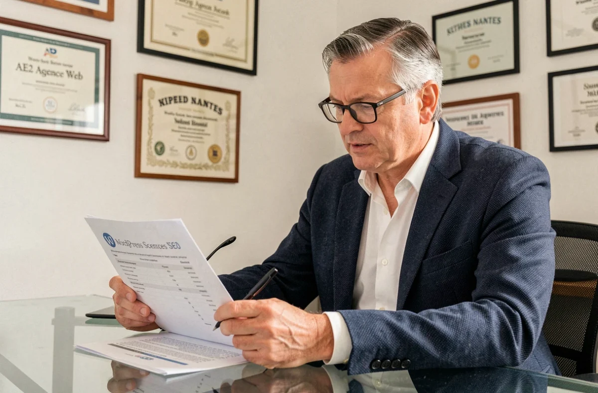 Consultant senior de l'agence AE2 Agence Web analysant un audit SEO WordPress