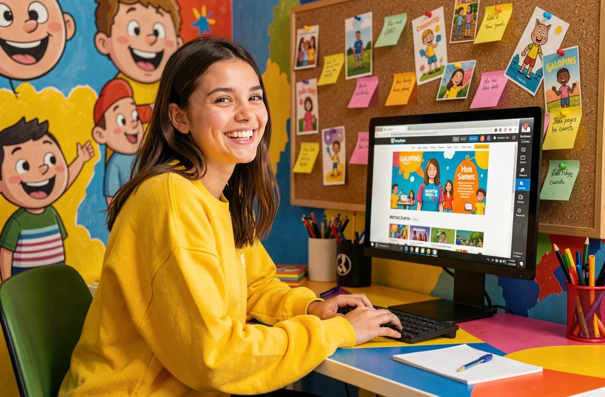 Designer web de l'agence Galopins créant un site WordPress coloré dans un studio ludique à Nantes