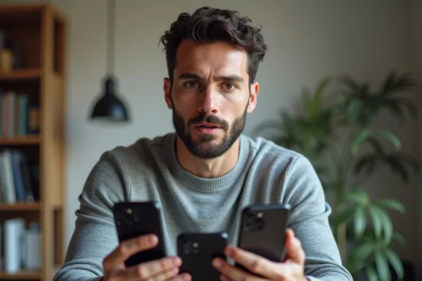 Homme comparant trois smartphones côte à côte pour évaluer le meilleur rapport qualité-prix en 2026