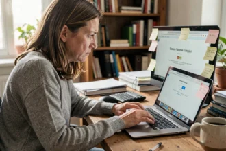 Femme frustrée face à une erreur de déconnexion automatique sur son webmail Créteil