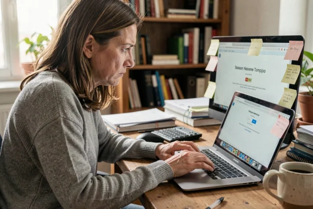 Femme frustrée face à une erreur de déconnexion automatique sur son webmail Créteil