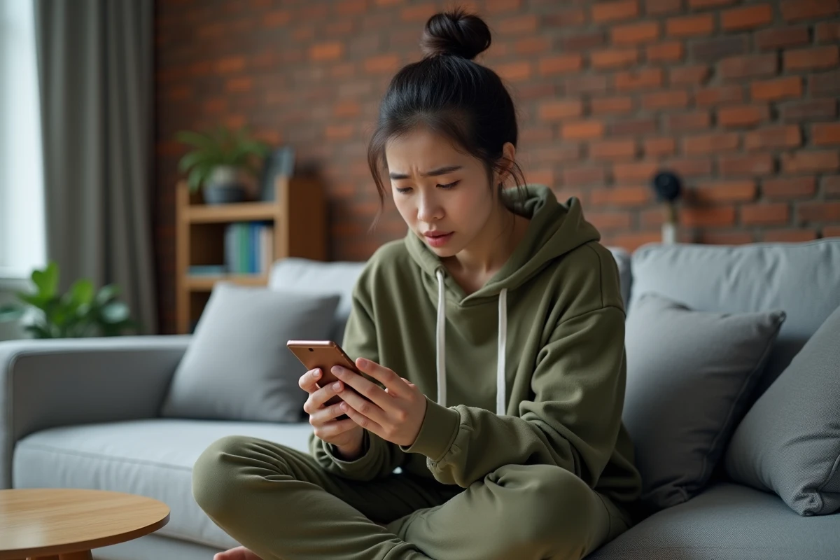 Jeune femme consultant un email de réinitialisation de mot de passe webmelanie2 sur son smartphone