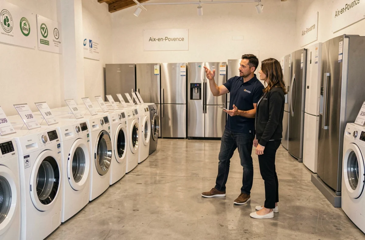 Showroom d'électroménager d'occasion Envie 2E Provence à Aix-en-Provence avec appareils reconditionnés en vente