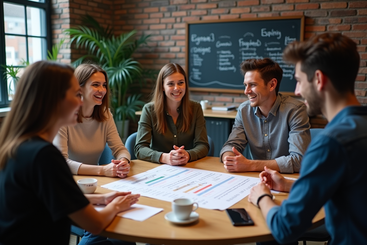 Groupe de jeunes ingénieurs discutant autour d une table