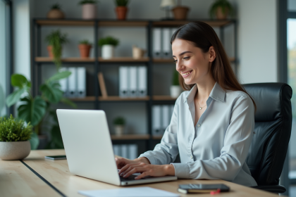 Femme en bureau organisant une base de données