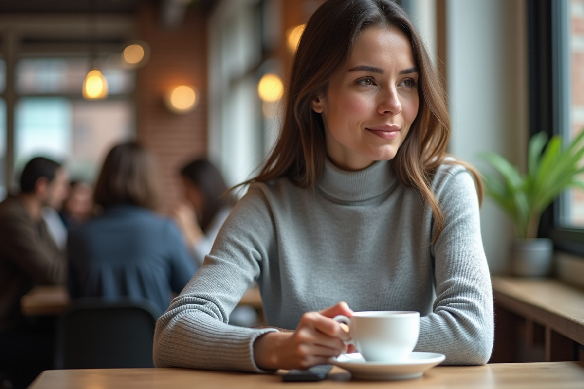 Femme professionnelle utilisant une tablette dans un café sécurisé