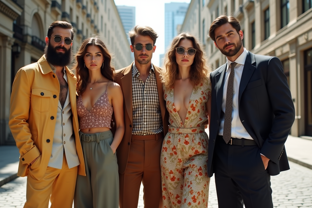 Groupe de personnes stylées dehors en journée avec mode variée