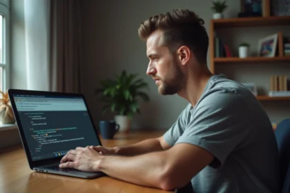 Homme tapant une adresse IP locale incorrecte dans la barre d'adresse d'un navigateur sur un ordinateur portable