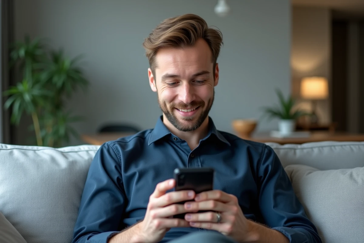 Homme copiant du texte entre deux applications Android grâce au presse-papier sur son téléphone