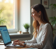 Jeune femme professionnelle travaillant sur son ordinateur dans un bureau lumineux
