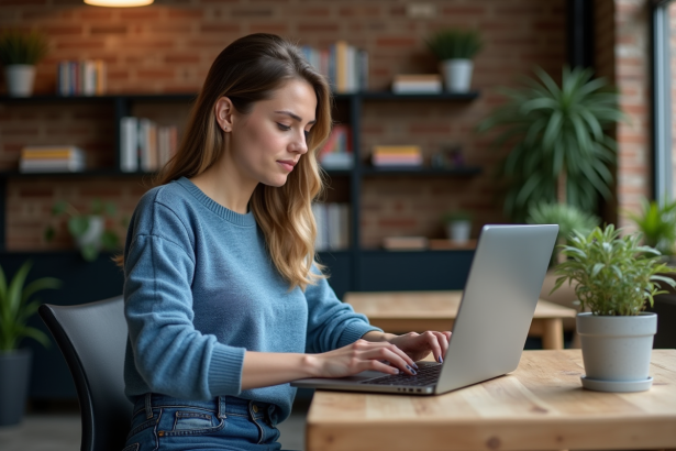 Jeune femme travaillant sur un ordinateur dans un espace coworking