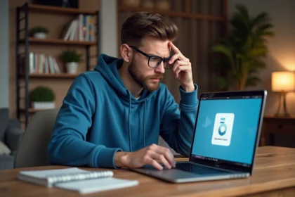 Jeune homme frustré devant son ordinateur à la maison