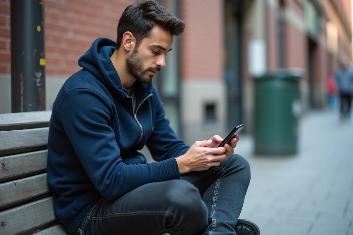 Homme en ville testant un smartphone Google Pixel en extérieur, test comparatif Pixel 8 Pro et Pixel 8a en 2026